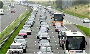 Traffic jam on the M5 near Bristol, August 2001